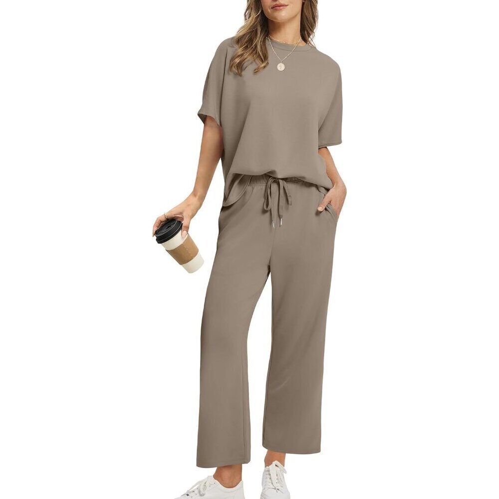 Women Two Piece Sets Summer Loose Fit Crop Pants Beach Vacation Outfits